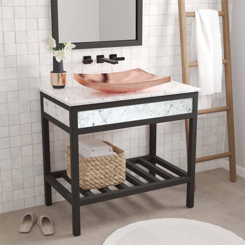 Kohani Hand-Hammered Copper Curved Vessel Bathroom Sink - 20 x 15 x 4