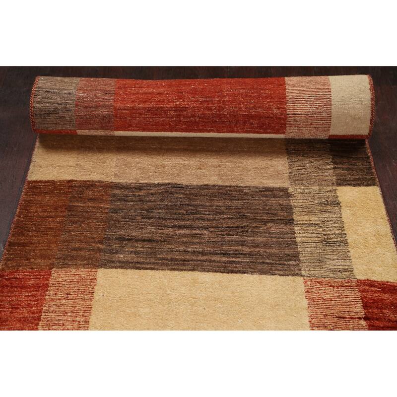 Modern Gabbeh Kashkoli Oriental Long Wool Runner Rug Hand-knotted - 2'7" x 16'2"