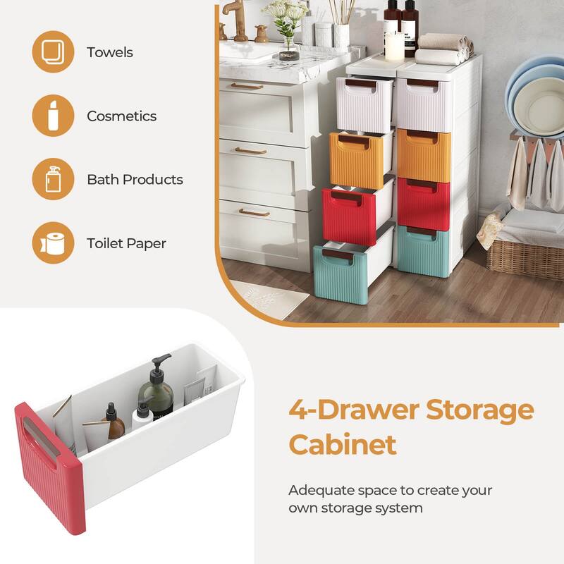 Costway 1/2 PCS 4-Drawer Narrow Rolling Storage Cabinet with Pull - See Details