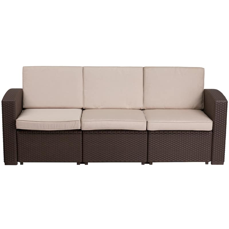 Faux Rattan Sofa with All-Weather Cushions
