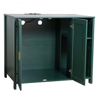 Dark Green P2 Particle Board Cat Litter Cabinet with Drawer and Power - 41.34 × 26.77 × 34.84 inch