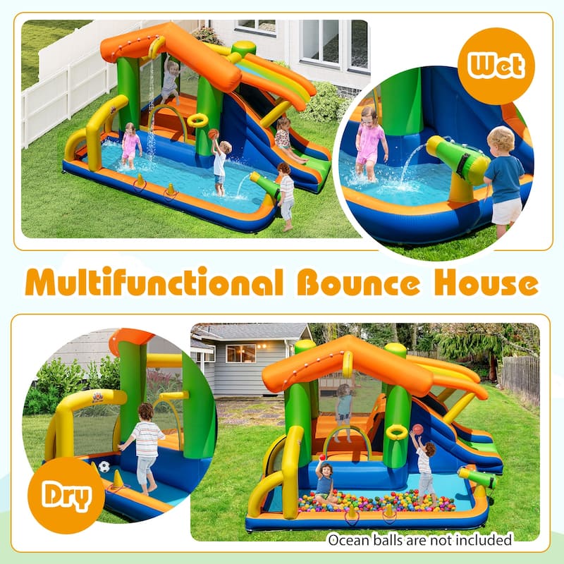 Kids 8-in-1 Inflatable Bouncer with Slide Splash Pool Basketball Hoop Football Goal and Ring Toss Games - 151" x 108" x 92"