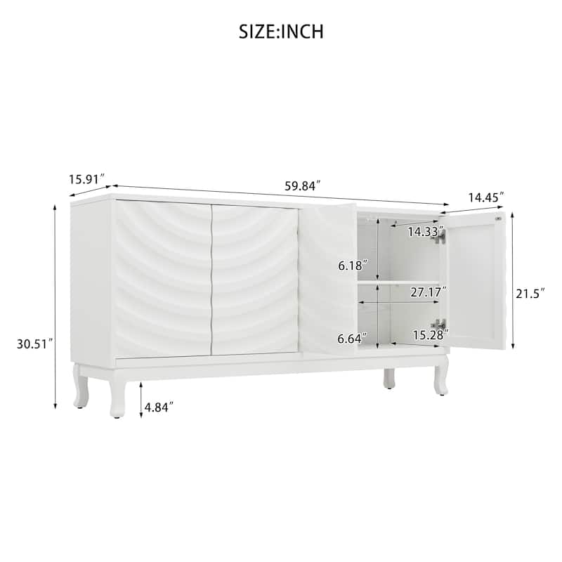 Elegant Sideboard Featuring Sophisticated Wavy Pattern Doors,Adjustable,Suitable for Study, Entryway and Living Room