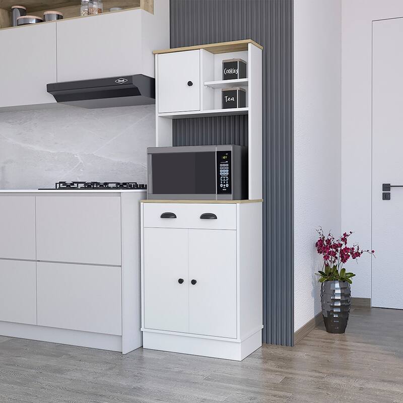 Microwave Storage Stand With 3-Doors And Drawer