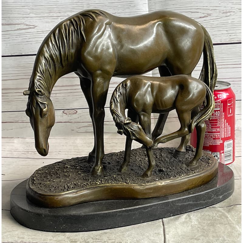 Signed Original Miguel Lopez Mother Mare Horse Bronze Sculpture Marble Statue