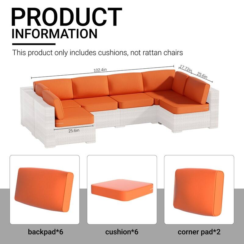14-Piece Patio Furniture Sofa Cushions, 6-Seater Outdoor Cushion Set (Only Include Cusions，Not Sofa） - 25.6*25.6*4in