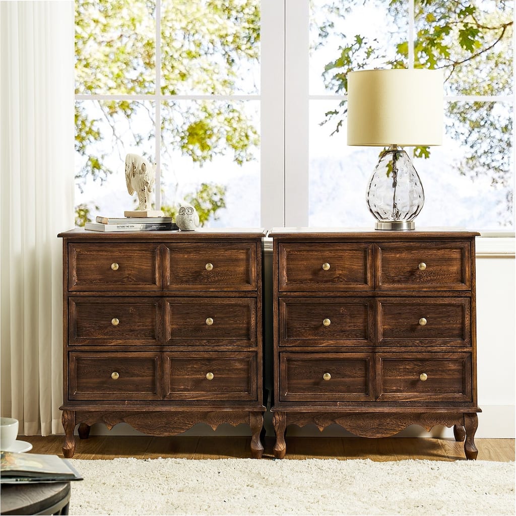 Pallantium Farmhouse 30"Tall Distressed 3-Drawer Nightstand With Solid Wood Legs and Adjustable Feet Set Of 2 by HULALA HOME