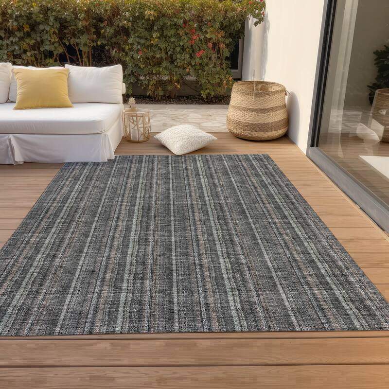 Machine Washable Indoor/ Outdoor Stripe Chantille Rug - Gray - 3' x 5'