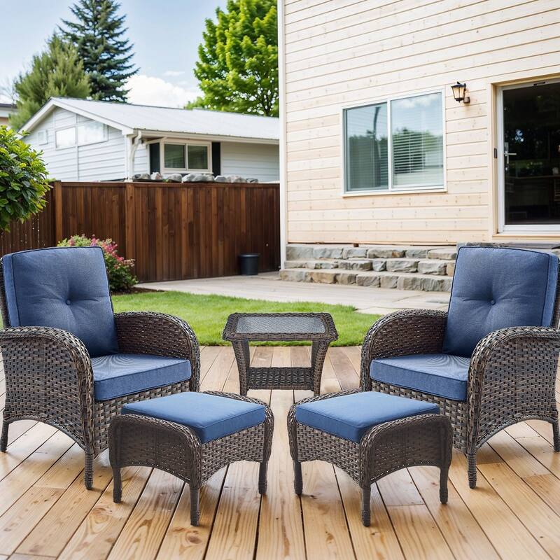 Outdoor Patio Chairs Ottomans with Side Table - Grey - Brown - Brown - Grey