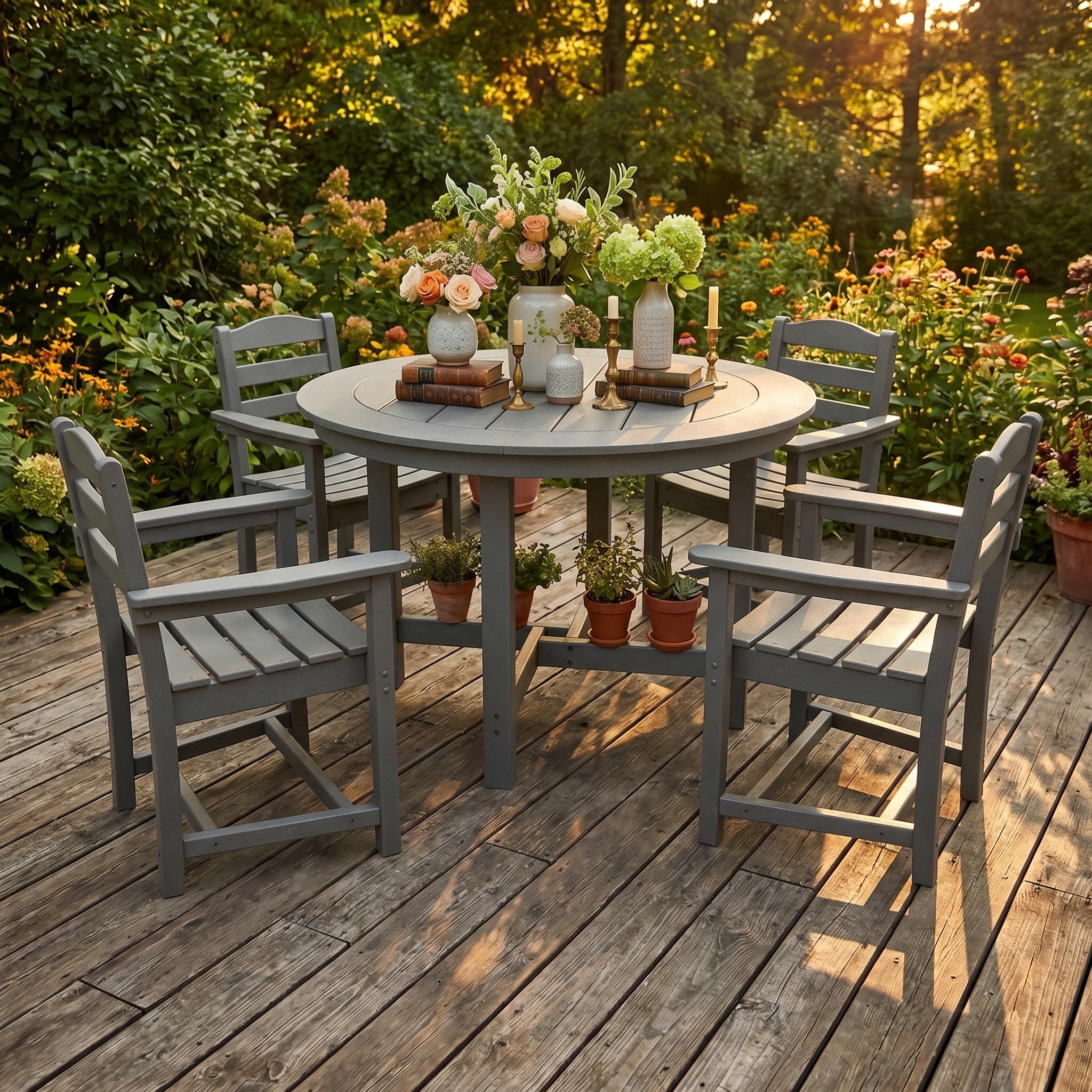 Outdoor Patio Dining Set Bistro Sets HDPE Furniture, All Weather Backyard Poolside Deck Dining Set