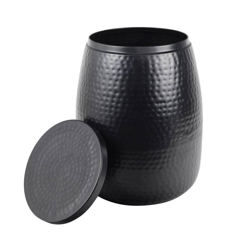 happimess Rustic Metal Drum Storage Side Table with Lid - Matte Black - 15