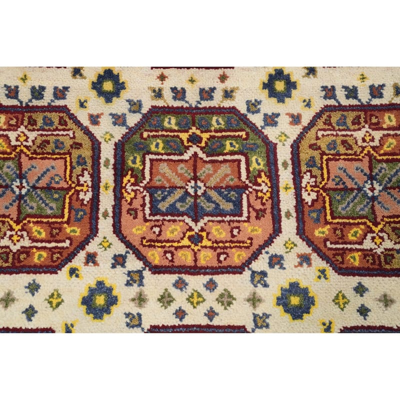 Hand Knotted Oriental 100% Wool Carpet Traditional Geometric Beige & Ivories Kazak Area Rug - 5' 11'' X 3' 10''