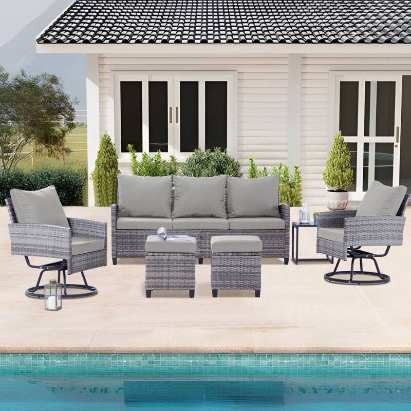 6pcs Wicker Patio Conversation Set Seating Loveseat Sofa with Ottomans