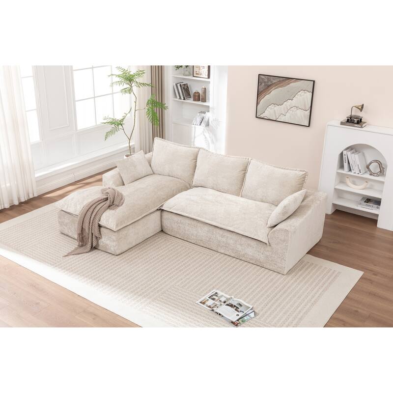Modular Cloud Sectional Couch with L-Shape Chaise, Chenille Upholstered Boneless Sofa, Compressed Deep Seat Sofa with Pillows