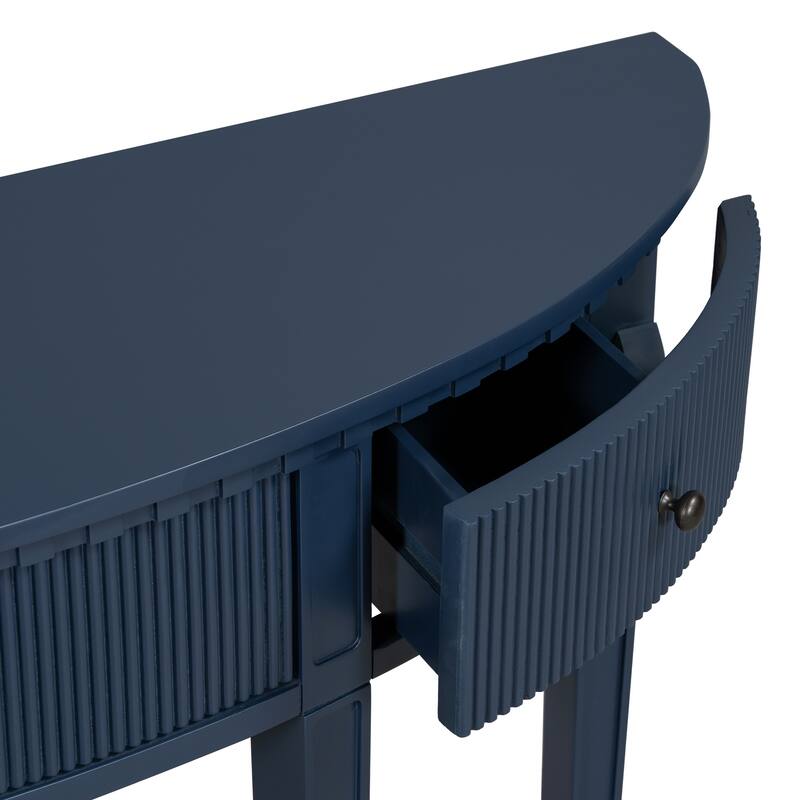 Console Table Navy Blue Side Table with 4 Legs, Minimalist Entryway Table Sofa Table with 3 Vertical Stripe Drawers