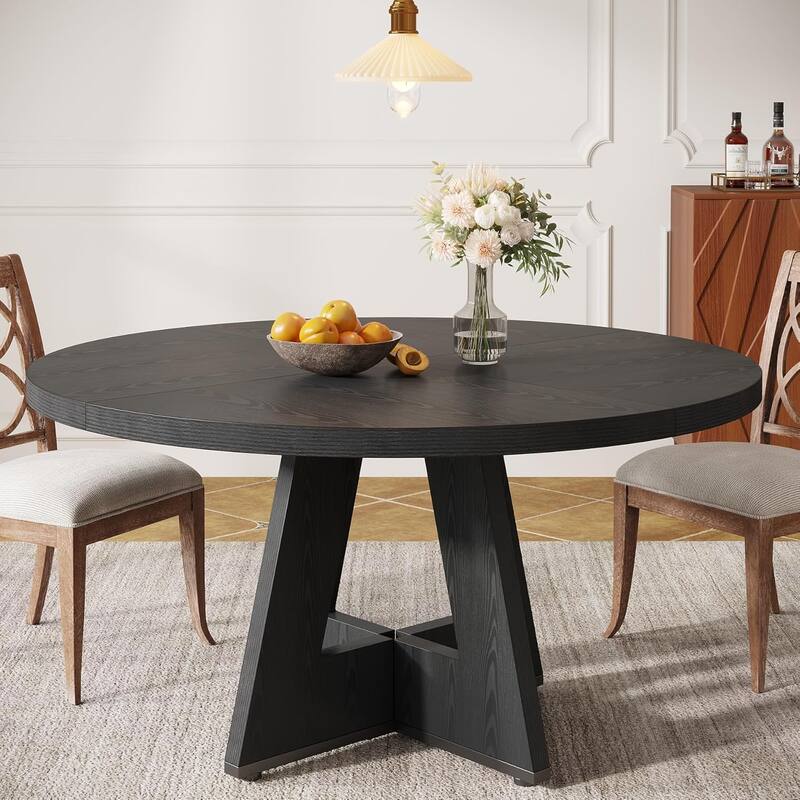 47" Round Dining Table for 4-6 People Rustic Wood Table with Pedestal Base for Kitchen Dining Room Living Room