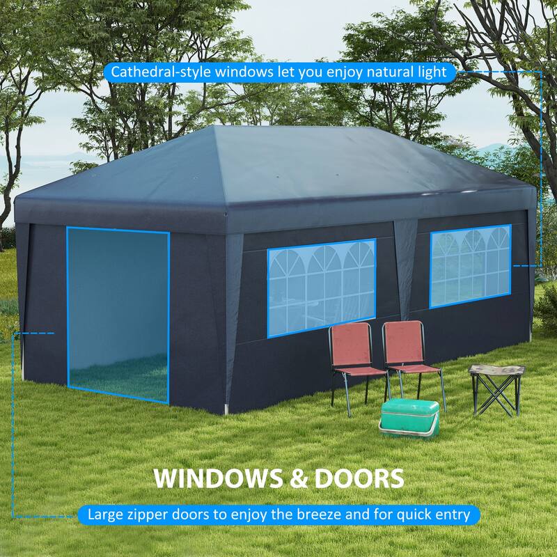 Outsunny 19' x 10' Pop Up Canopy with Sidewalls, Height Adjustable Large Party Tent with Leg Weight Bags