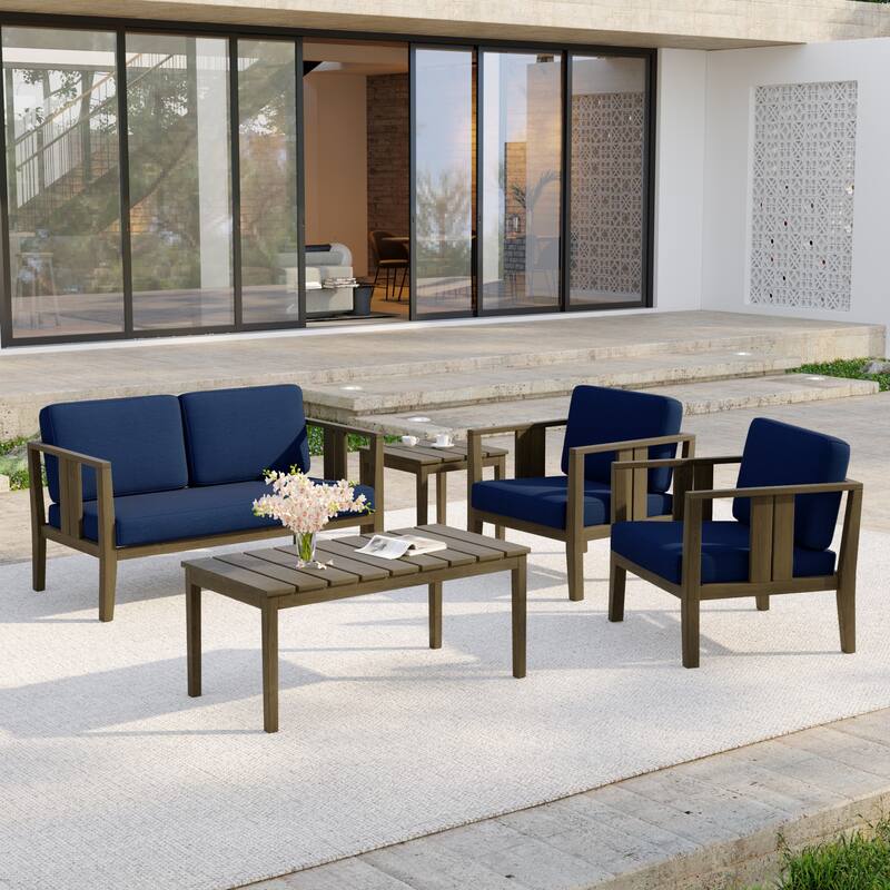 5-Piece Casual Outdoor Patio Furniture Set In Solid Teak Wood