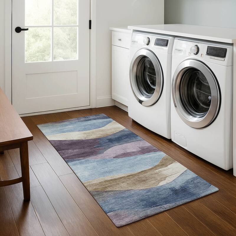 Premium Washable Super Soft Modern Waves Mayfield Rug - Denim - 2'3" x 7'6"