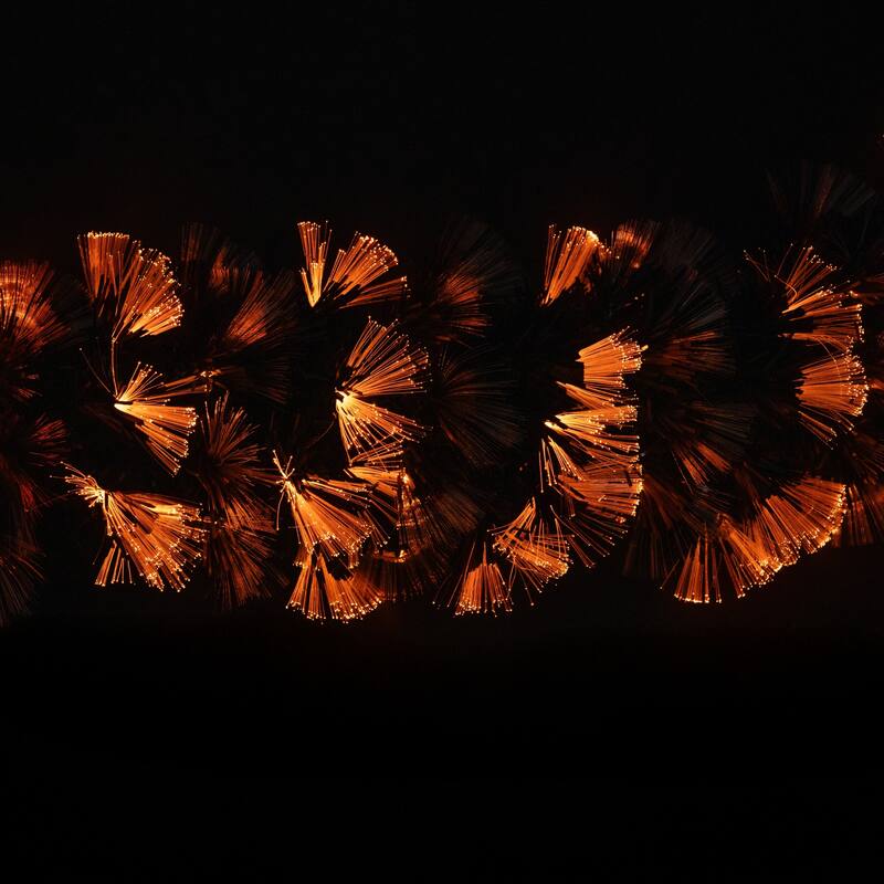 Multi Function Fiber Optic Artificial Halloween Garland - 6' x 6" - Black - Purple and Orange LED