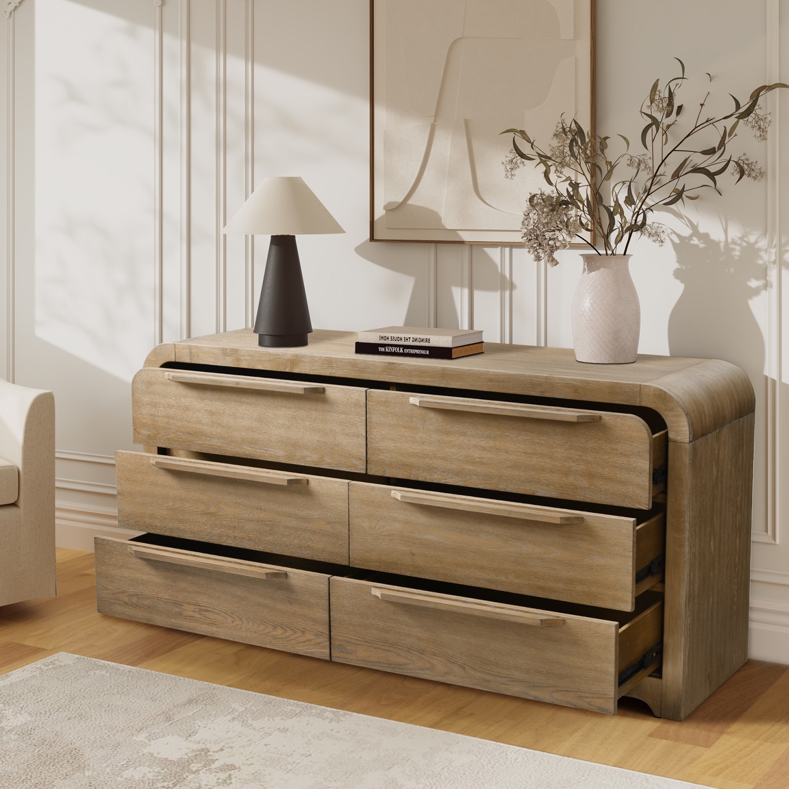 Egon 62"W Modern Velvet-lined 6-drawer Dresser with Hidden Drawer for Discreet Storage by HULALA HOME