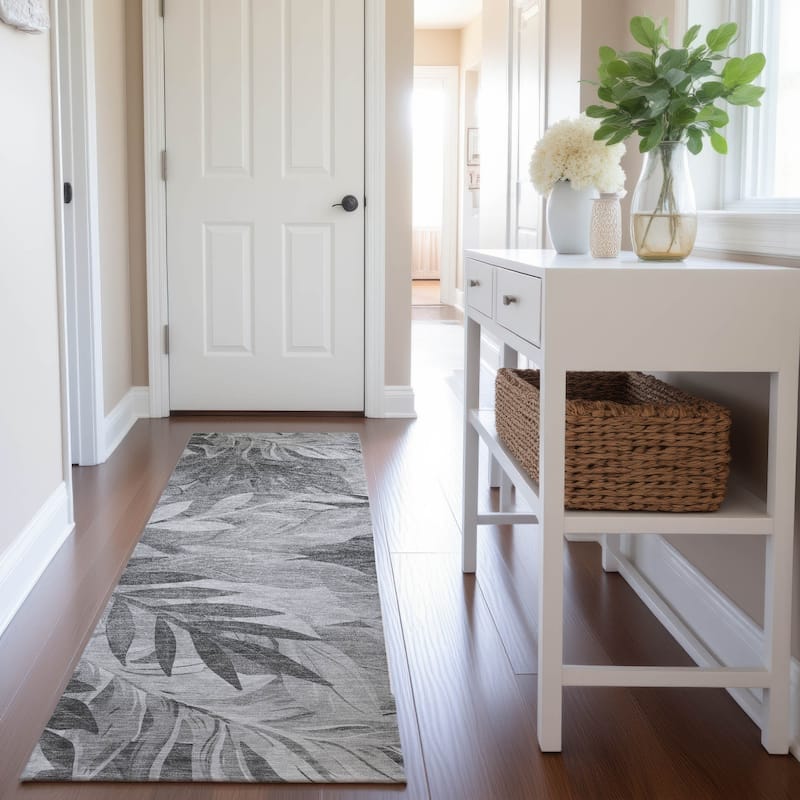 Premium Washable Super Soft Tropical Floral Mayfield Rug - Gray - 2'3" x 7'6"