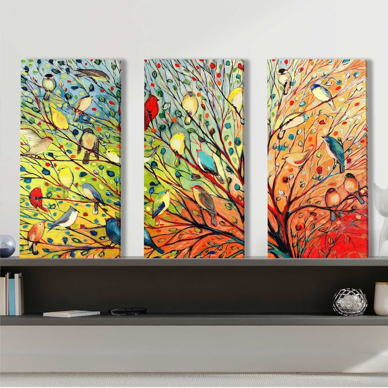 "27 Birds" by Jennifer Lommers 3 Piece Set on Canvas