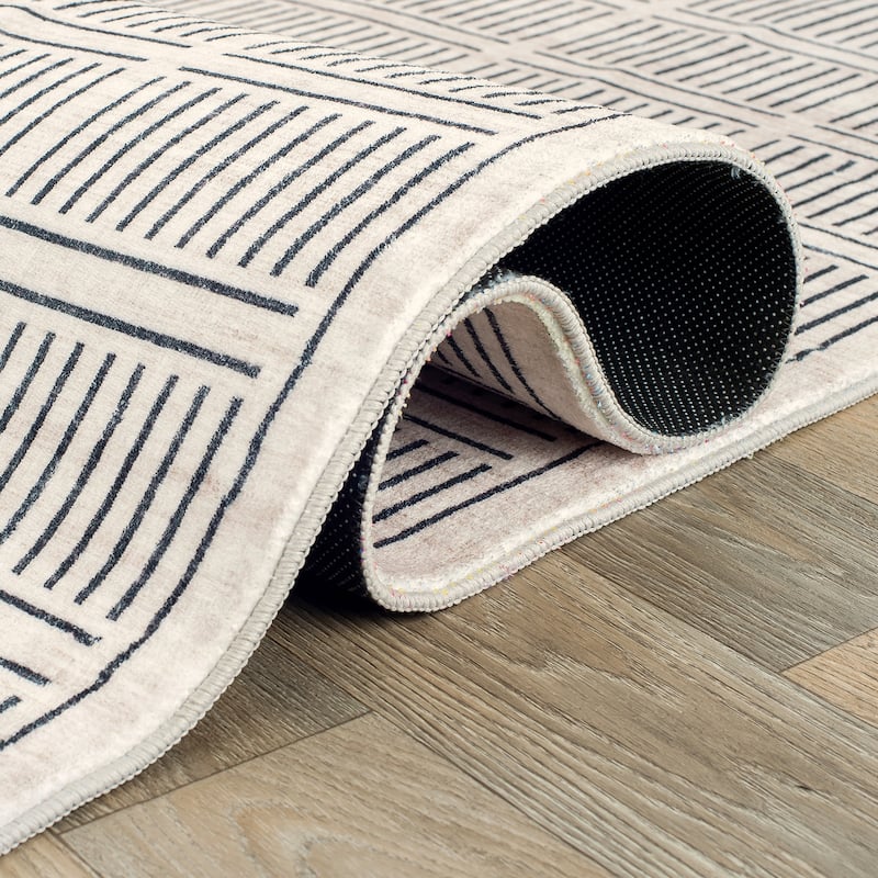 World Rug Gallery Bohemian Stripe Lines Washable Non Slip Area Rug
