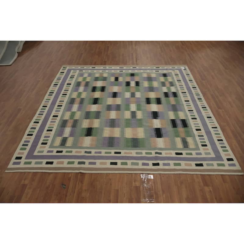 Hand Woven Oriental 100% Wool Carpet Southwestern Geometric Multi-Colored Kilim Area Rug - 10' 0'' X 9' 9''