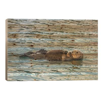Usa, California, San Luis Obispo County. Sea Otter Mom And Pup. Print On Wood by Jaynes Gallery - Multi-Color