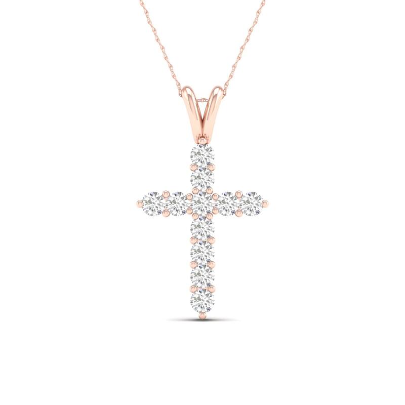 1 1/4ct TDW Diamond Cross Pendant Necklace in 14k Gold for Women - Rose gold - Rose