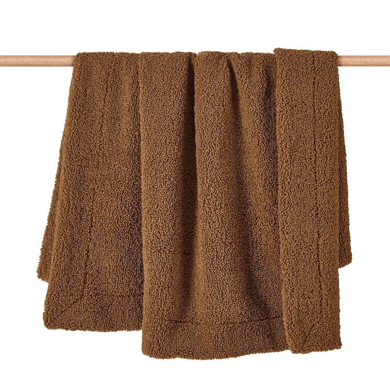 HiEnd Accents Teddy Textured Boucle Plush Throw Blanket - 60"x90" - Umber