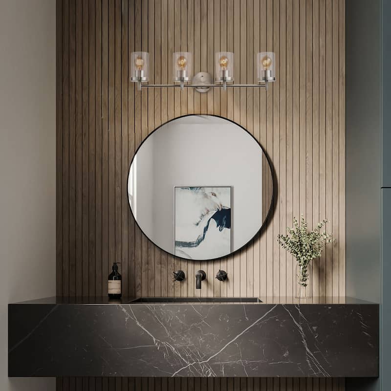 4-Lights Clear Glass Shade Electroplated Matte Nickel Bathroom Vanity Lighting - 31.8"D×4.7"W×8.5"H