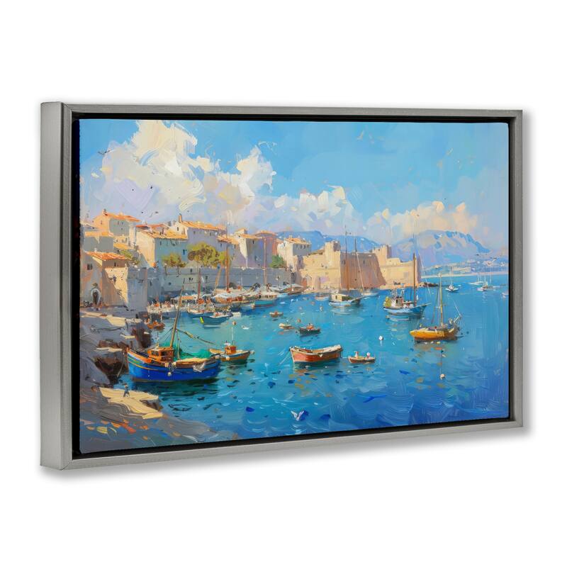 Stupell Nautical Harbor Coastal Town Framed Floater Canvas Wall Art Design By LSR Design Studio
