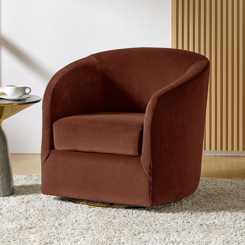 Eleuterio Modern Velvet Curved Swivel Accent Barrel Chair with Metal Base by HULALA HOME