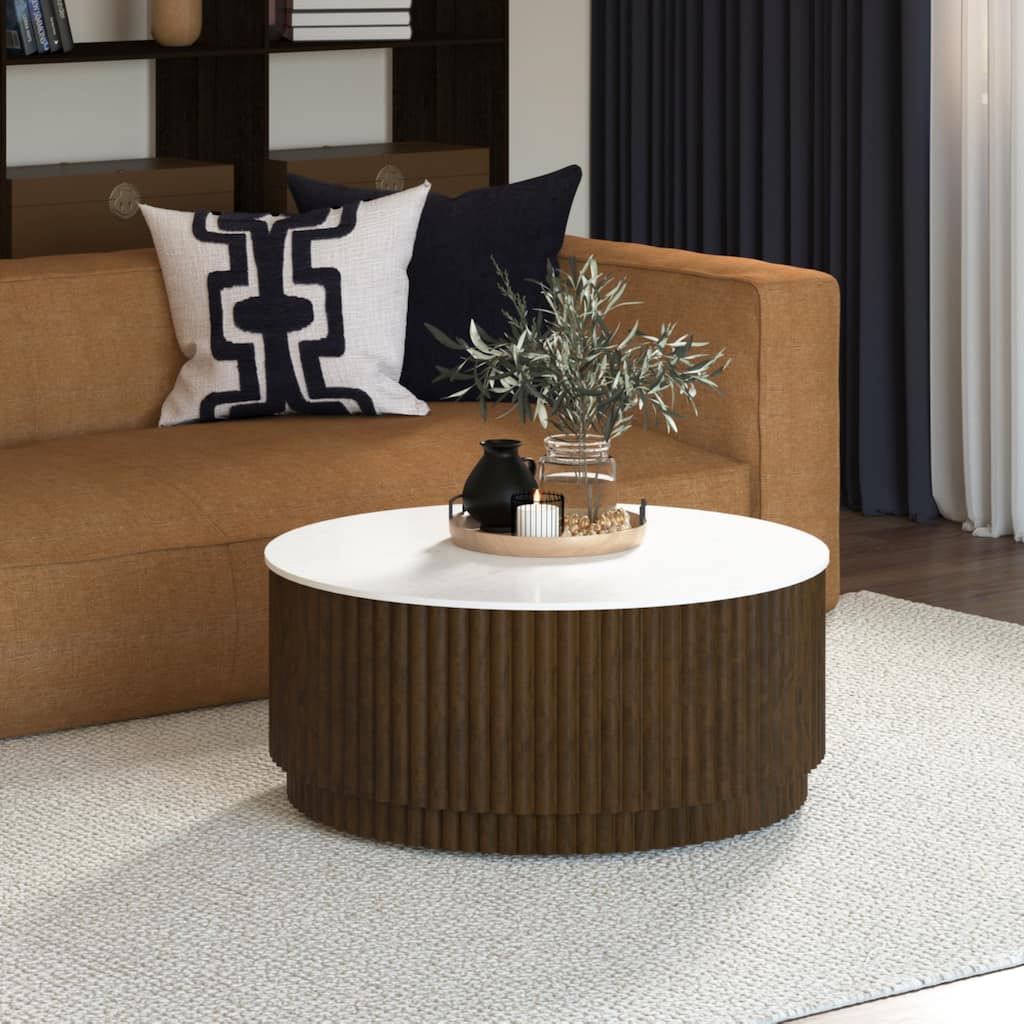 Wylie Handmade Coastal Round Coffee Table, 36"W x 36"D x 18"H, Whitewash Finish by Sevita - 36"W x 36"D x 18"H