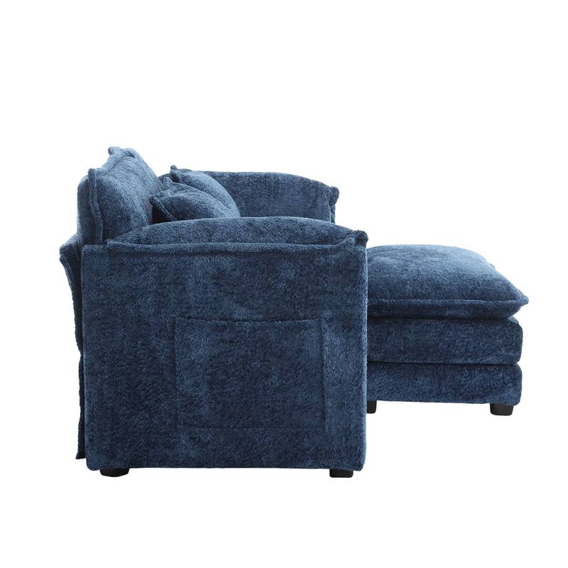 Chenille Fabric Double Sofa with High-Density Sponge Filling, Removable Armrests, and Side Storage Bags