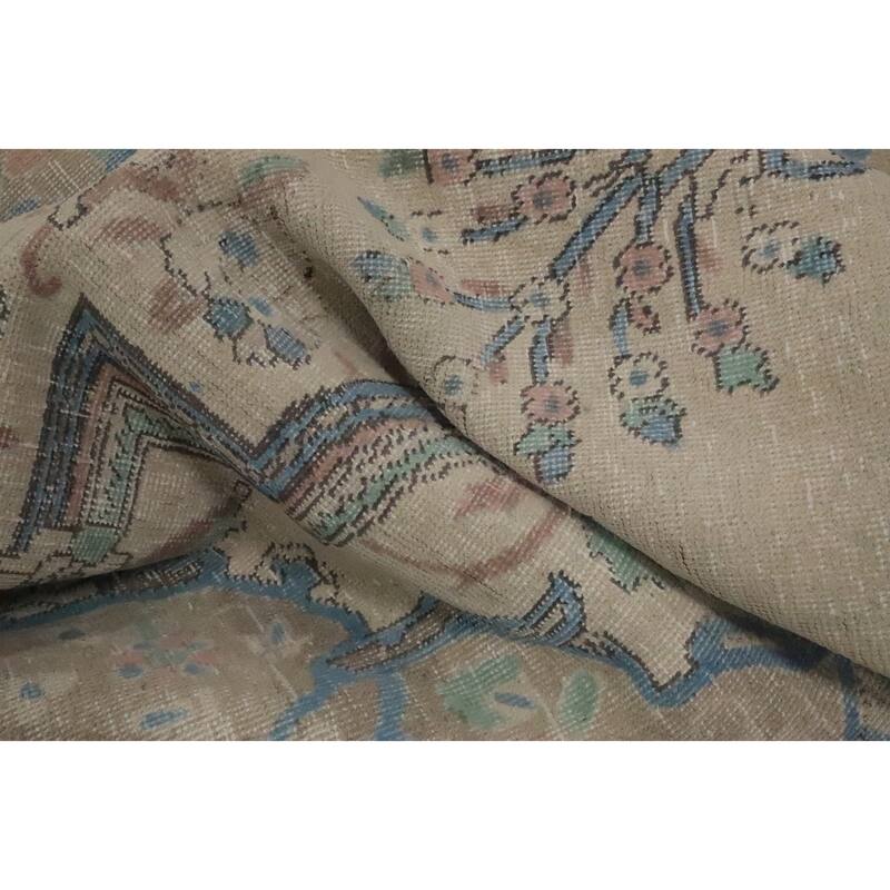 Hand Knotted Oriental 100% Wool Carpet Traditional Floral Beige & Ivories Tabriz Area Rug - 11' 0'' X 7' 10''