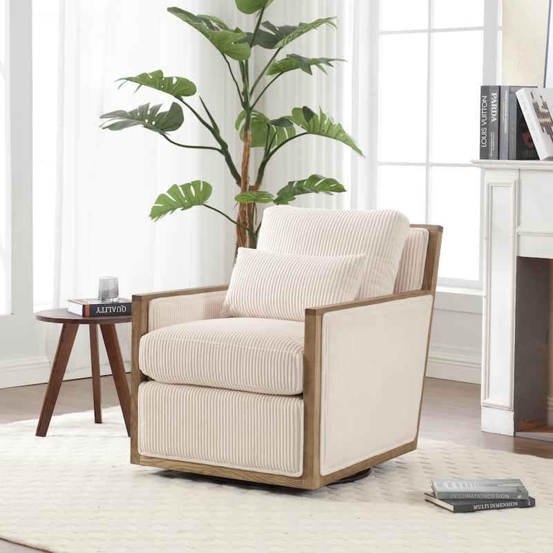 Beige 26.77" Swivel Barrel Chair with Hardwood Frame - Beige
