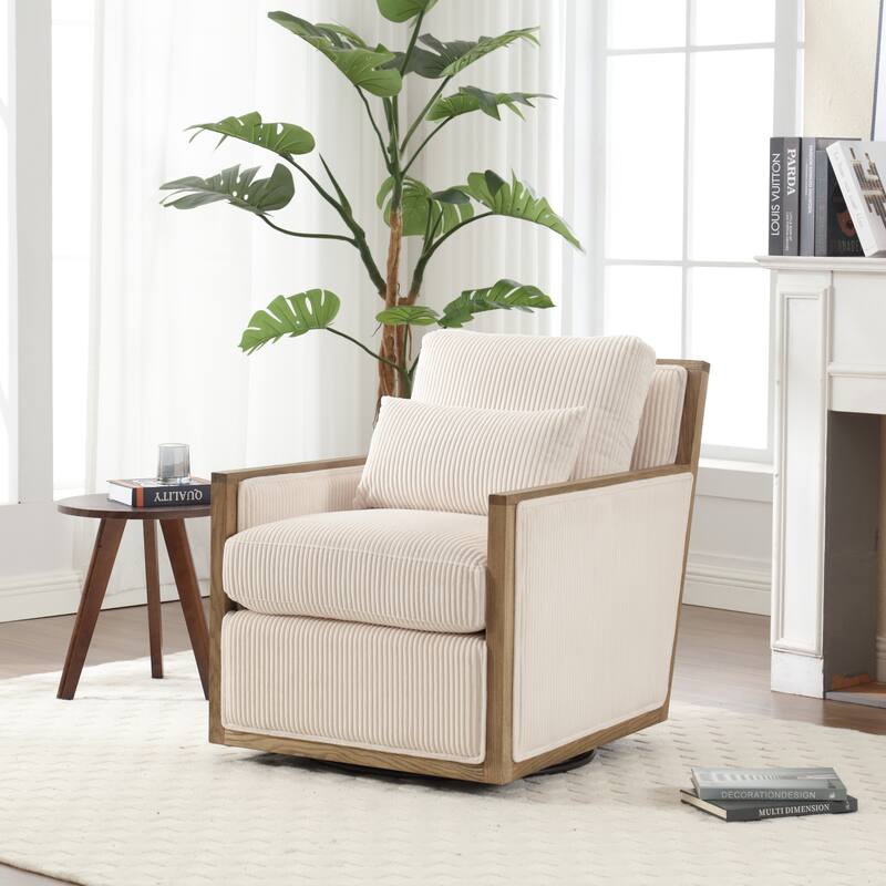 Corduroy Barrel Chair, High Back Comfy Accent Sofa Chair 360 Degree Swivel Barrel Arm Chairs, Leisure Arm Chair for Living Room