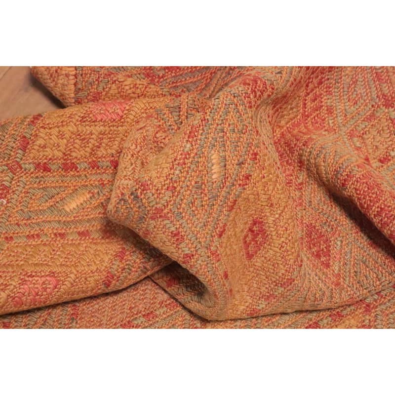 Hand Woven Oriental 100% Wool Carpet Southwestern Tribal Oranges & Rust Kilim Area Rug - 7' 4'' X 6' 1''