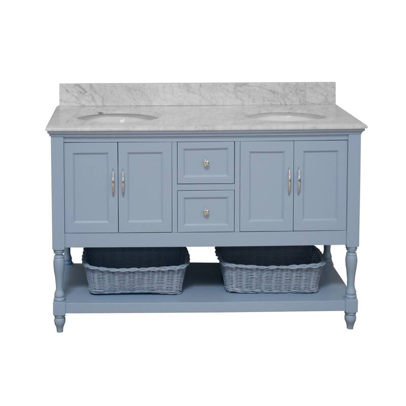 KitchenBathCollection Beverly 60" Double Bathroom Vanity with Carrara Marble Top