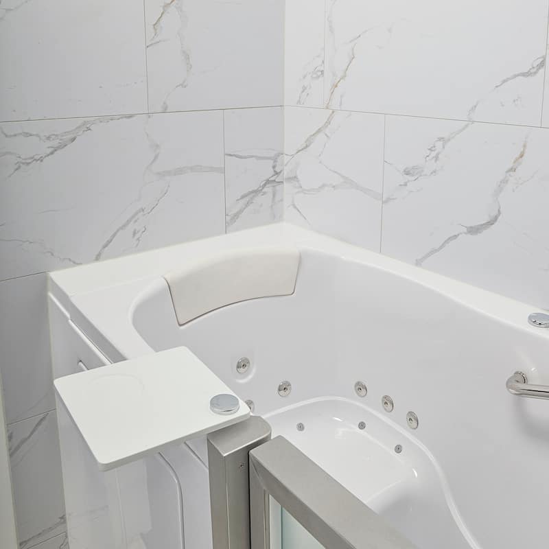 Royal 32" x 52" Acrylic Air and Hydro Massage Walk-In Tub, Inswing Door, Fast Fill Faucet, 2" Dual Drain, Carrara Wall Surround