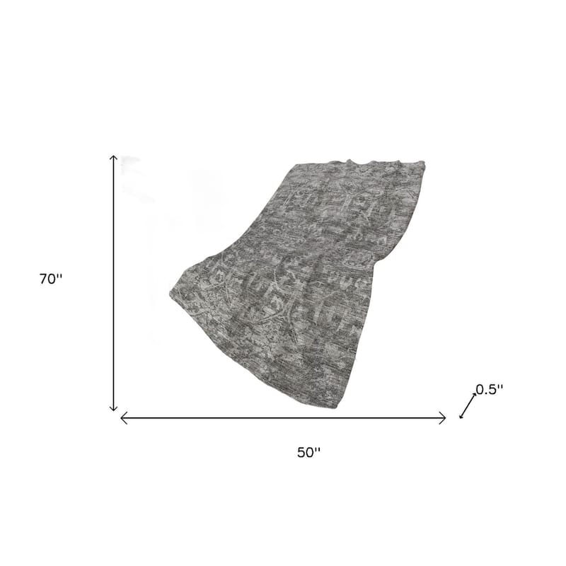 HomeRoots 50" X 70" Charcoal And Gray Damask Polyester Woven Plush Throw Blanket