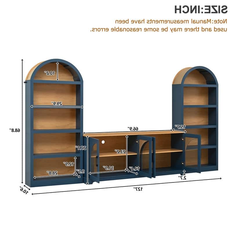 Farmhouse 3-Piece TV Stand Set for TVs Up to 70", Entertainment Center with Arched Sideboard and Glass Doors for Living Room