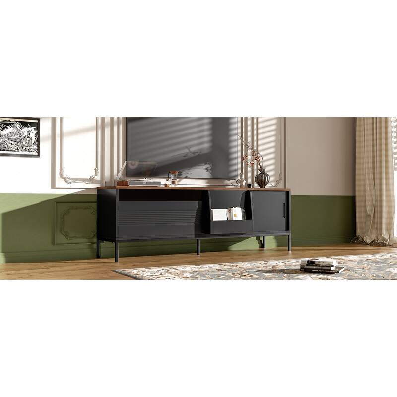 70.8" Modern TV Stand for TVs up to 75 Inches, Entertainment Center with Storage Space, Sliding Doors, Adjustable Shelves