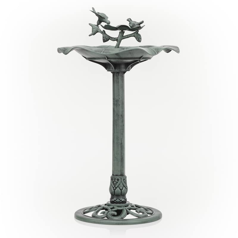 Alpine Corporation - 33" Tall Outdoor Lotus Birdbath Yard Statue, Green – Stunning Garden Accent to Attract Birds