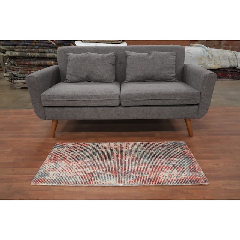 Hand Knotted Oriental Viscose Silk Carpet Modern All-Over Oranges & Rust Abstract Area Rug - 4' 0'' X 2' 0''