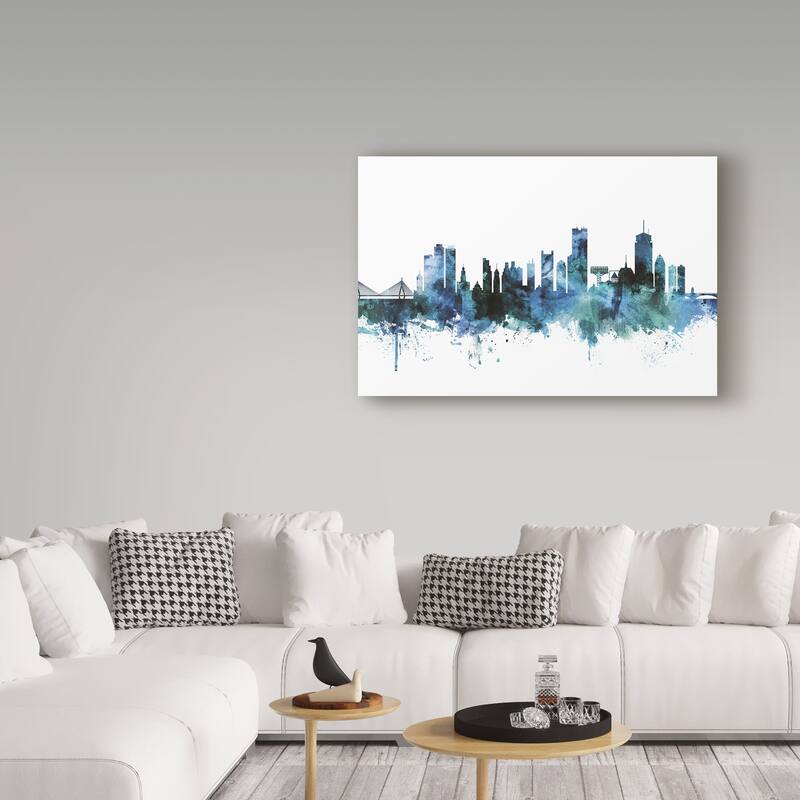 Michael Tompsett 'Boston Massachusetts Blue Teal Skyline' Canvas Art