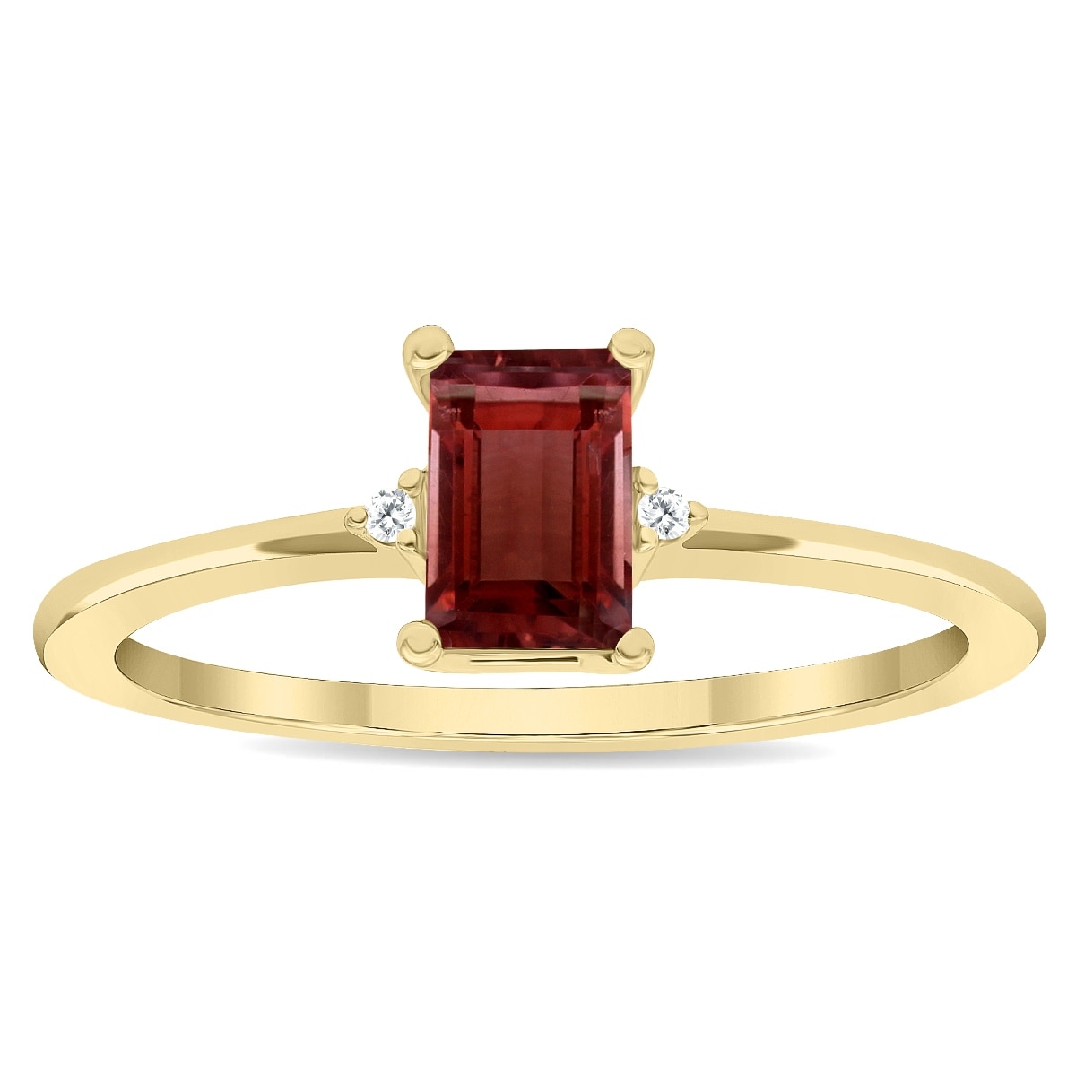 Marquee Women's Emerald Cut Garnet and Diamond Classic Band in 10K Yellow Gold